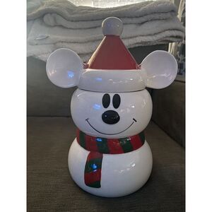 2022 Disney Mickey Mouse Snowman Christmas Cookie Jar Canister 12" (NEW)